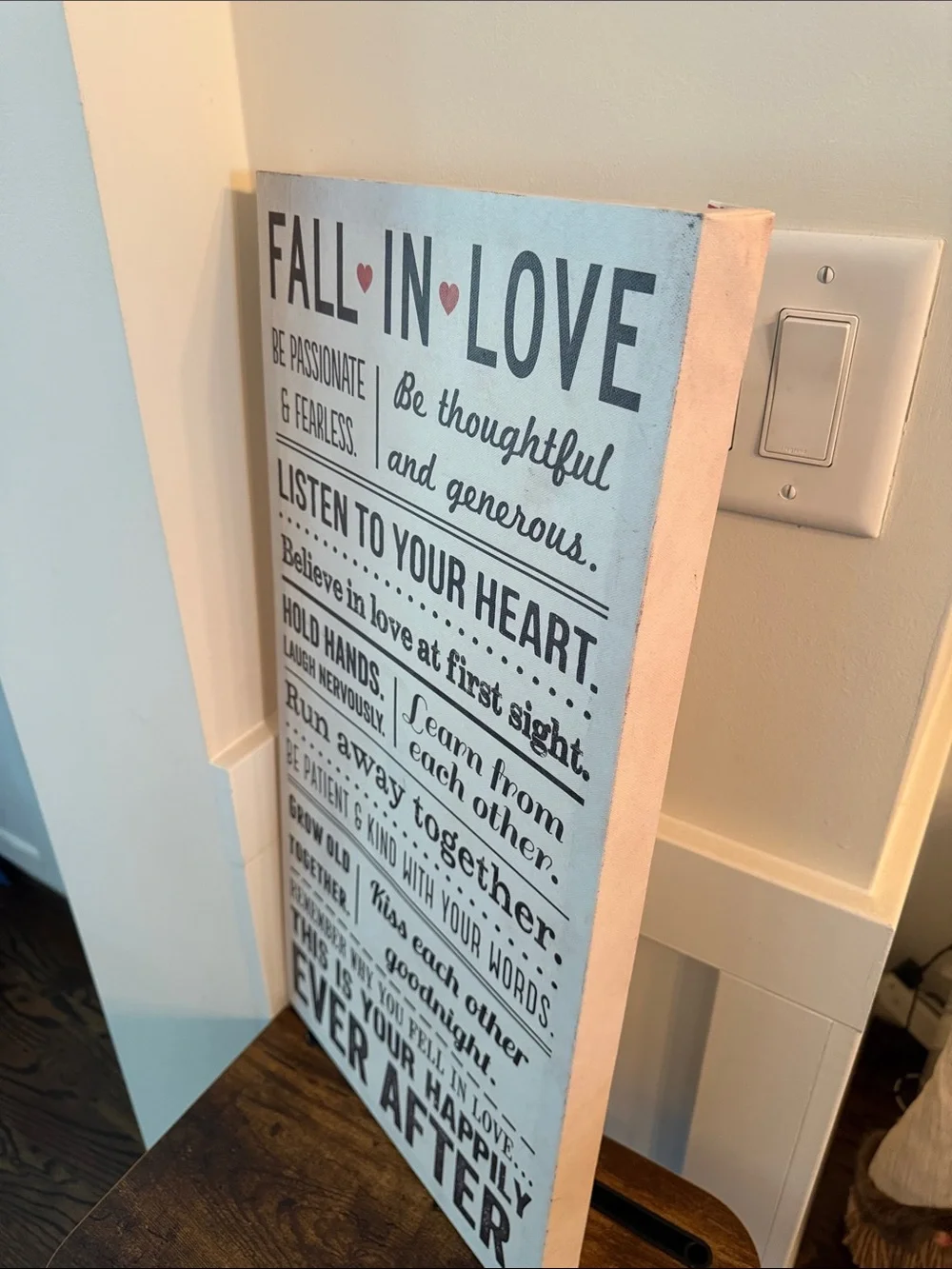 Fall in Love Inspirational Wall Sign - White and Black